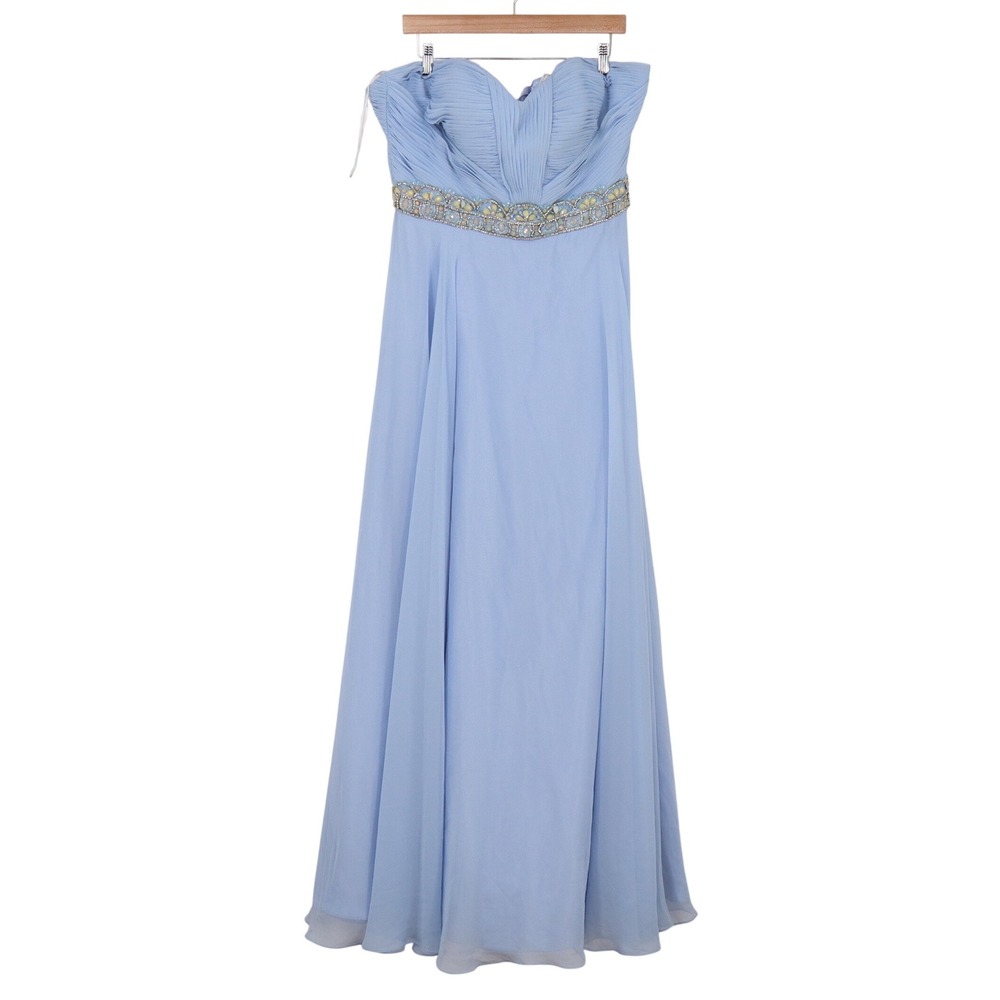 Alyce Paris Gown Womens 16 Formal Corset Back Light Blue Beaded Empire Excellent